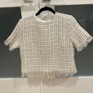 Tweed neutral plaid top
